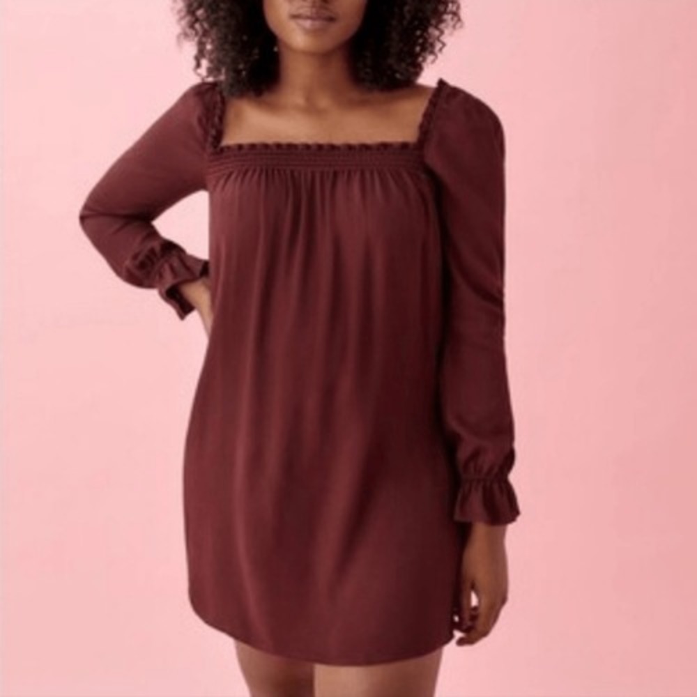Reformation NWT Hudsen Dress in Plum‎ Burgundy Long Sleeve Smocked Medium